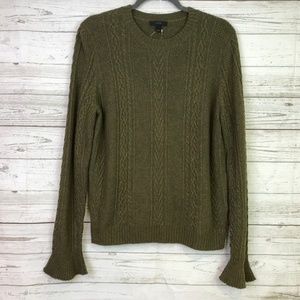 J. Crew NWT cable crewneck sweater with ruffle L